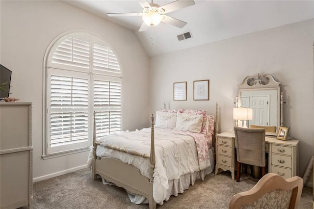 4401 Madison Woods Dr NW, Marietta, GA 30064 - bedroom featuring light carpet, vaulted ceiling, and ceiling fan