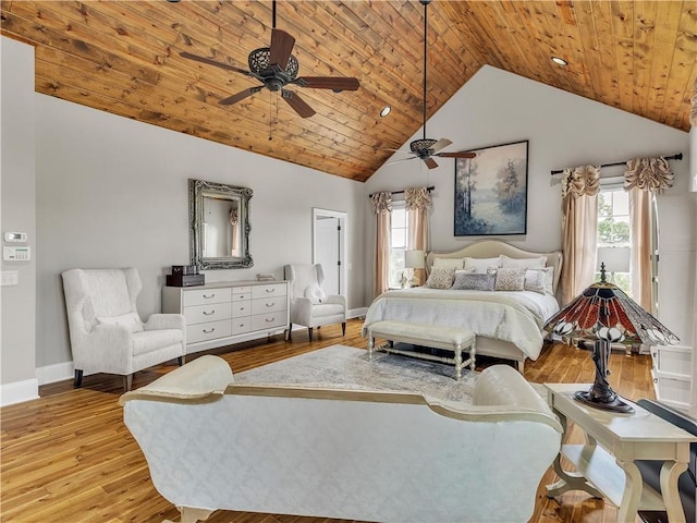 702 Cash Rd NE, Calhoun, GA 30701 - bedroom with wooden ceiling, wood finished floors, high vaulted ceiling, and a ceiling fan