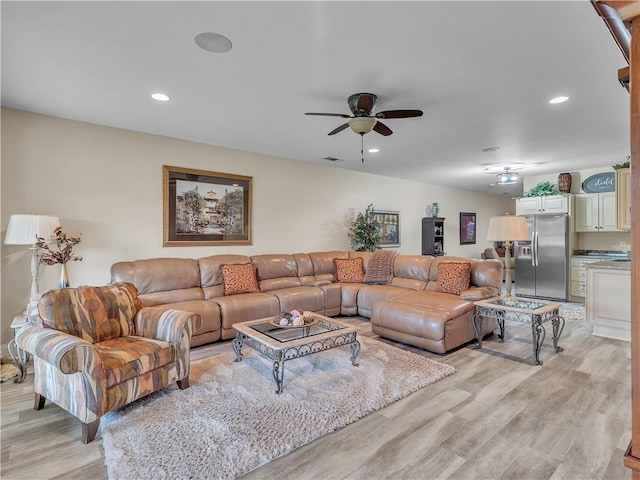 702 Cash Rd NE, Calhoun, GA 30701 - living room featuring light wood finished floors, a ceiling fan, and recessed lighting