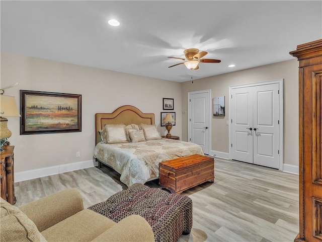 702 Cash Rd NE, Calhoun, GA 30701 - bedroom with light wood-type flooring, recessed lighting, and a ceiling fan