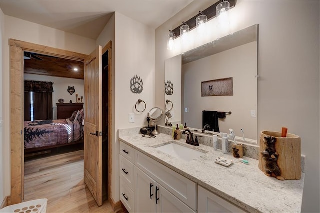 bathroom featuring vanity and hardwood / wood-style floors