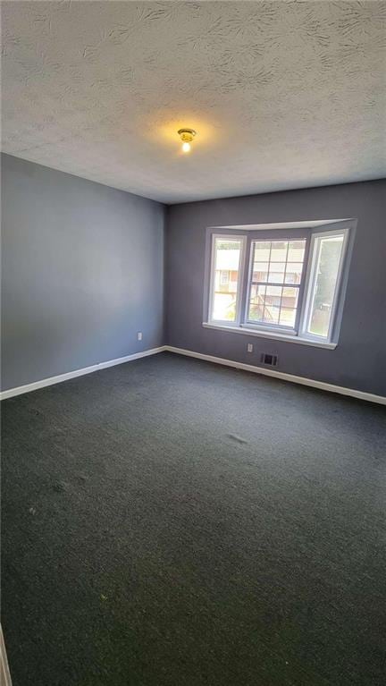 carpeted empty room featuring a textured ceiling