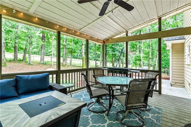 135 Crimson Rdg, Tyrone, GA 30290 - sunroom / solarium featuring ceiling fan, outdoor dining space, healthy amount of natural light, and lofted ceiling