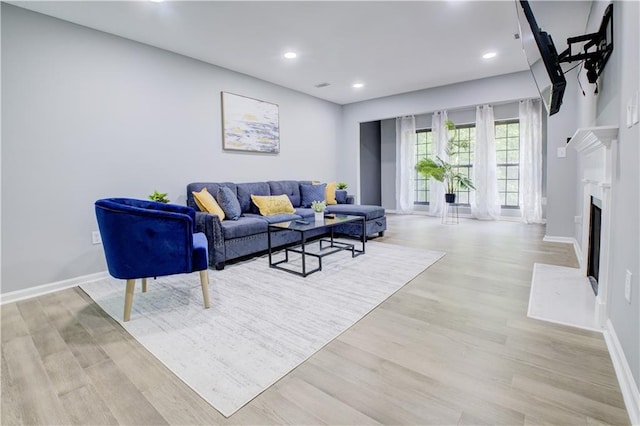 living room with light hardwood / wood-style floors