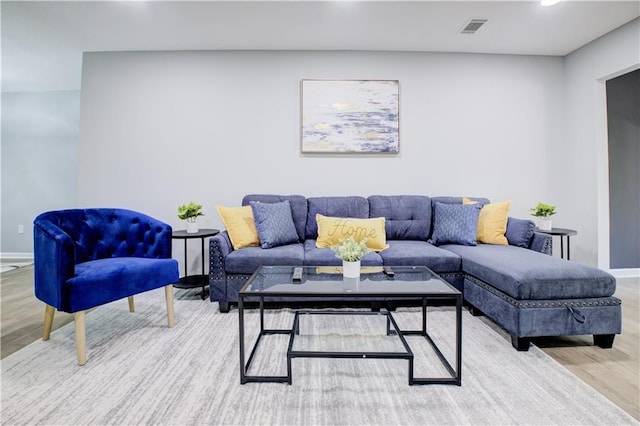 living room with light hardwood / wood-style flooring