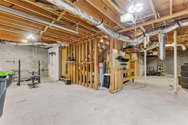 view of unfinished basement