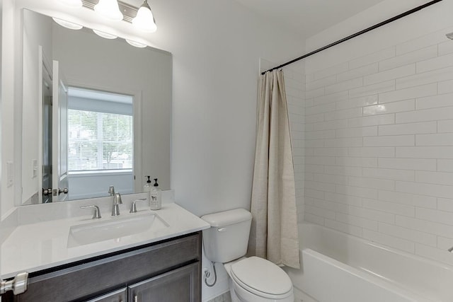 1117 Larkin Dr, Buford, GA 30518 - full bathroom with toilet, vanity, and shower / bath combo with shower curtain