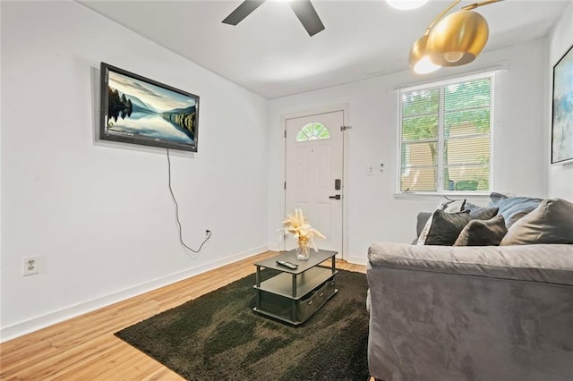 210 Estoria St SE, Atlanta, GA 30316 - living area featuring ceiling fan, wood finished floors, and baseboards