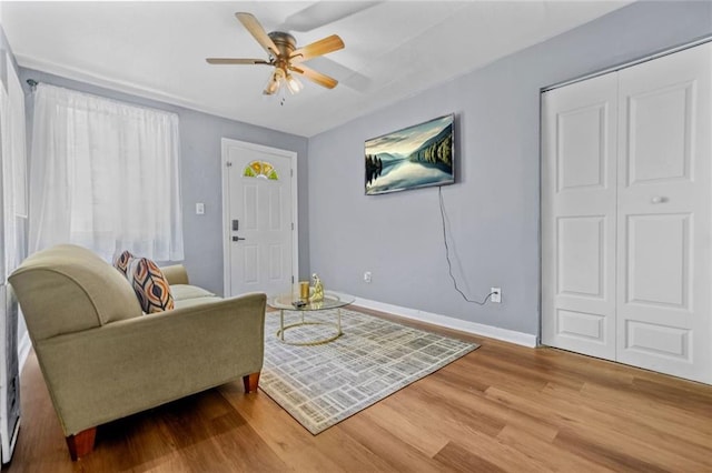 210 Estoria St SE, Atlanta, GA 30316 - living area featuring a ceiling fan, baseboards, and wood finished floors