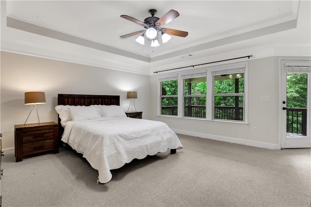1105 Sterling Brooke Dr, Alpharetta, GA 30022 - bedroom with a tray ceiling, carpet, ornamental molding, and a ceiling fan