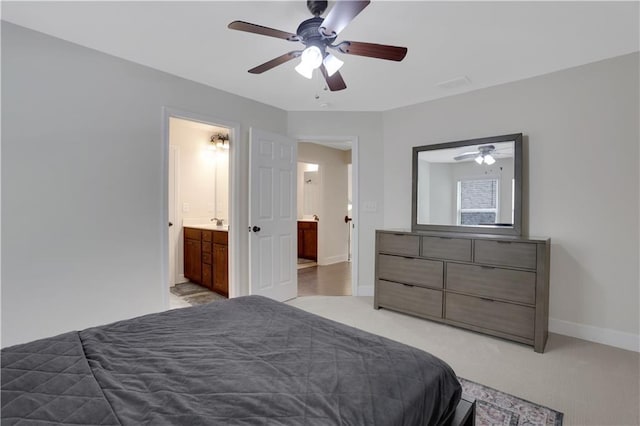 1105 Sterling Brooke Dr, Alpharetta, GA 30022 - bedroom with light carpet, a ceiling fan, and connected bathroom