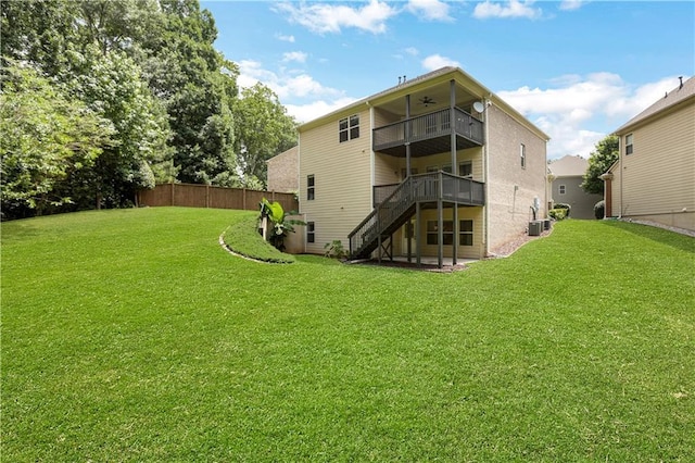 1105 Sterling Brooke Dr, Alpharetta, GA 30022 - rear view of property with stairs, ceiling fan, a balcony, and a deck