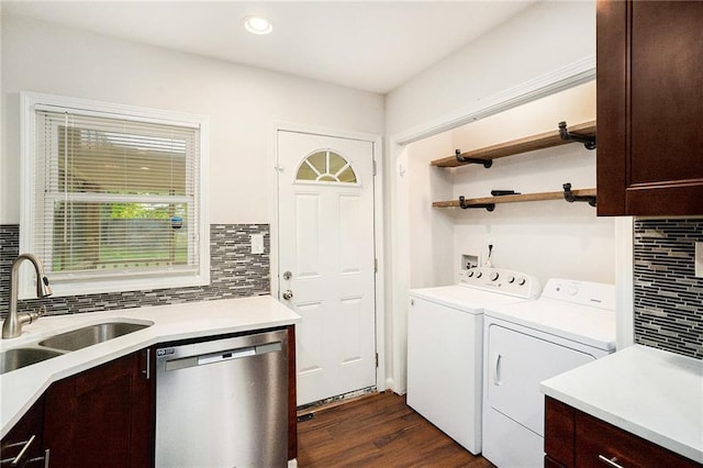2308 Scotty Cir, Decatur, GA 30032 - clothes washing area with washer and dryer, dark wood-style floors, and recessed lighting