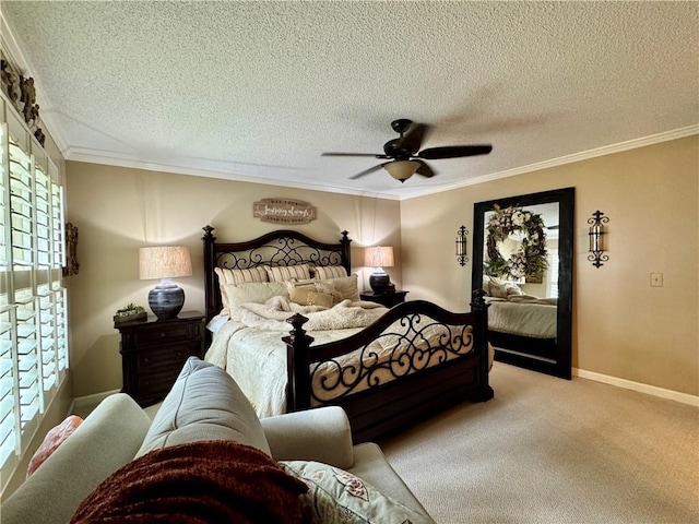 270 Owens Cir NE, Calhoun, GA 30701 - carpeted bedroom featuring crown molding, ceiling fan, a textured ceiling, and baseboards