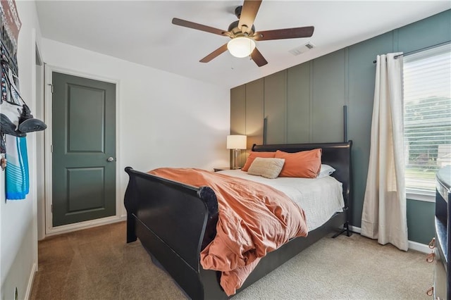 bedroom with carpet flooring and ceiling fan