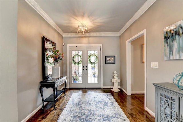 510 Elgaen Ct, Roswell, GA 30075 - foyer featuring french doors, dark wood-type flooring, a chandelier, and crown molding