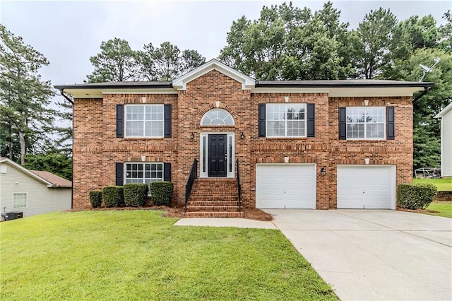 6118 Arbor Links Rd, Lithonia, GA 30058 - split foyer home featuring brick siding, a garage, a front lawn, and driveway