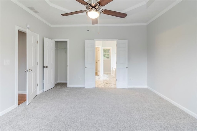 6118 Arbor Links Rd, Lithonia, GA 30058 - unfurnished bedroom featuring light carpet, ornamental molding, a closet, and ceiling fan