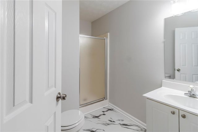 6118 Arbor Links Rd, Lithonia, GA 30058 - bathroom with marble finish floors, a stall shower, and vanity