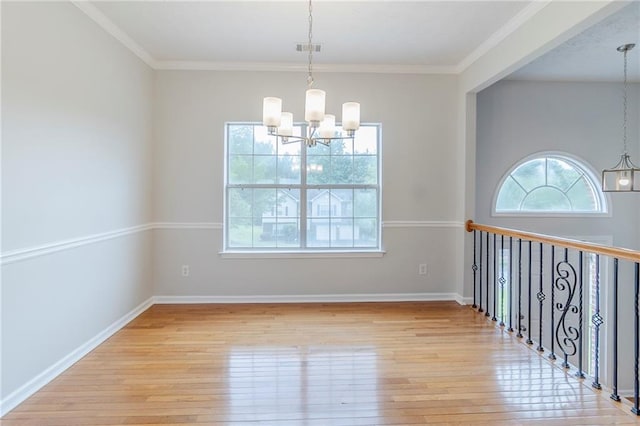 6118 Arbor Links Rd, Lithonia, GA 30058 - empty room with light wood-type flooring, a chandelier, and ornamental molding