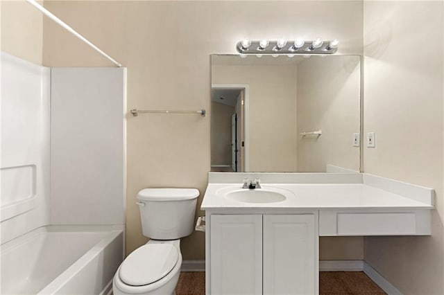 4100 Howell Park Rd, Duluth, GA 30096 - bathroom featuring toilet, vanity,  shower combination, and baseboards