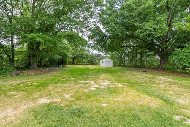 view of yard featuring a storage unit