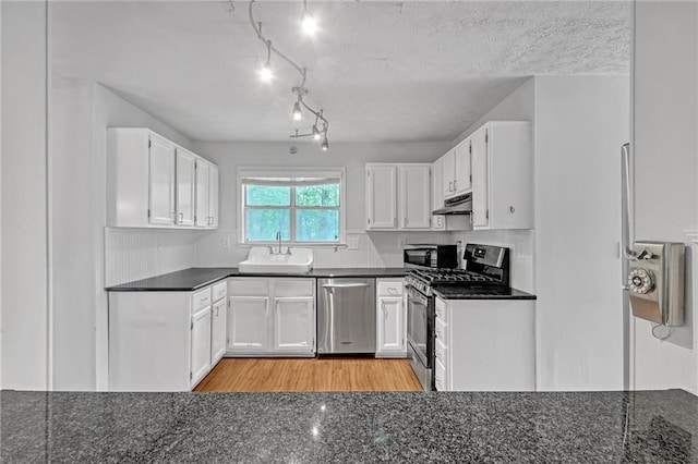 4440 Coventry Ct NE, Roswell, GA 30075 - kitchen featuring stainless steel appliances, a sink, under cabinet range hood, and white cabinetry
