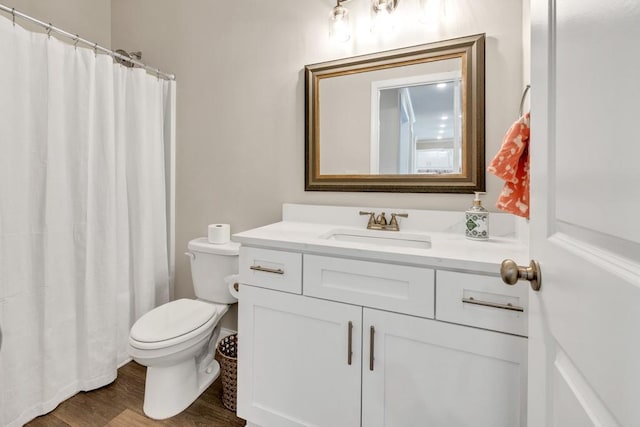 259 Dunagan Ct, Winder, GA 30680 - bathroom with vanity, wood finished floors, and curtained shower