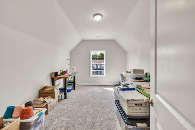259 Dunagan Ct, Winder, GA 30680 - carpeted home office featuring vaulted ceiling and baseboards
