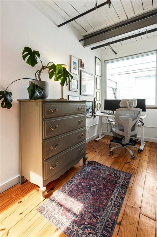 1661 La France St NE Unit 222, Atlanta, GA 30307 - office space with healthy amount of natural light, light wood finished floors, and a wood ceiling with exposed beams