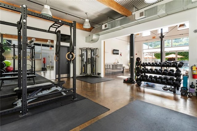 1661 La France St NE Unit 222, Atlanta, GA 30307 - exercise room with a towering ceiling