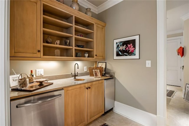 92 Old Ivy Rd NE Unit 6, Atlanta, GA 30342 - bar area with stainless steel dishwasher and crown molding