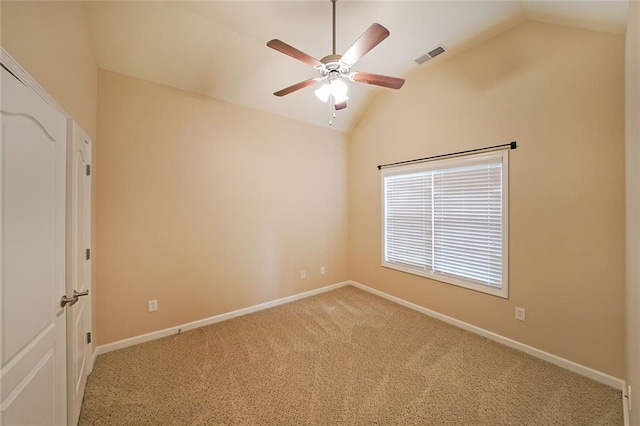 223 Glens Loop, Woodstock, GA 30188 - empty room featuring lofted ceiling, light colored carpet, ceiling fan, and baseboards
