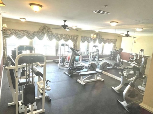 exercise room featuring ceiling fan