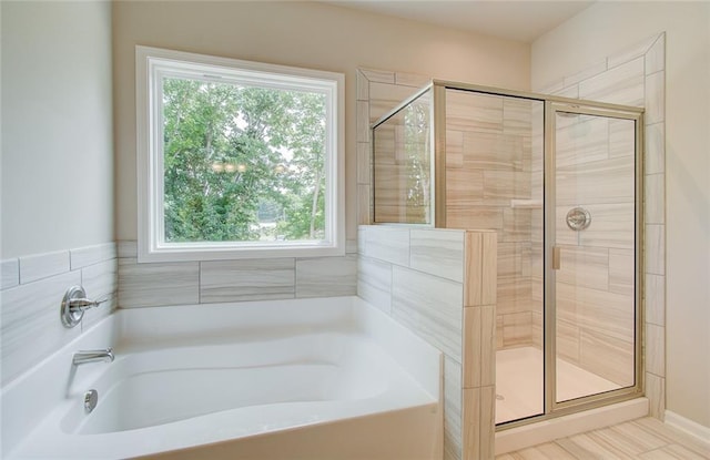 bathroom with plus walk in shower