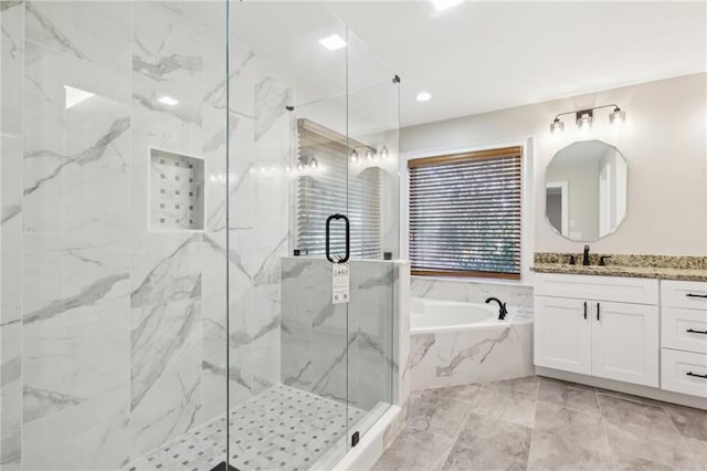 bathroom with ornamental molding and independent shower and bath