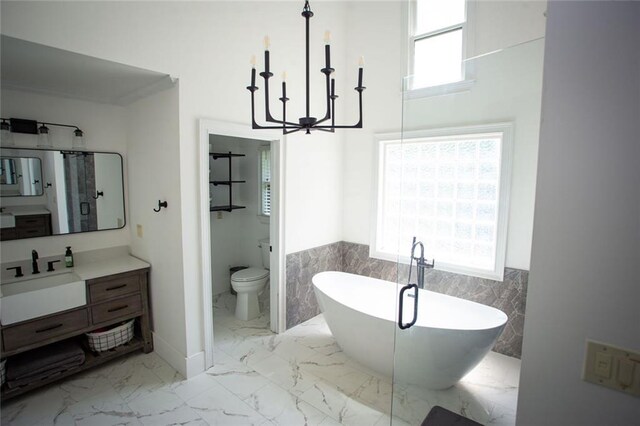 200 Carney Ct, Ball Ground, GA 30107 - full bath with an inviting chandelier, marble finish floor, and tile walls