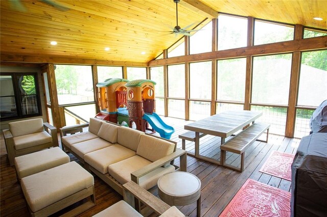 200 Carney Ct, Ball Ground, GA 30107 - sunroom / solarium with plenty of natural light, a wooden deck, hardwood / wood-style floors, and wooden ceiling