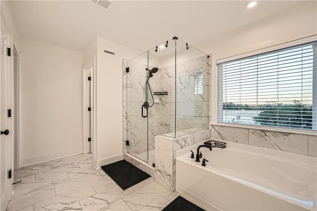 bathroom featuring a sink, marble finish floor, ensuite bathroom, and double vanity