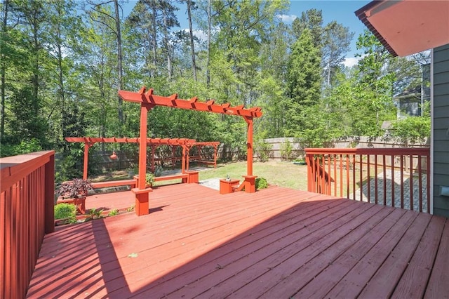 wooden terrace featuring a fenced backyard