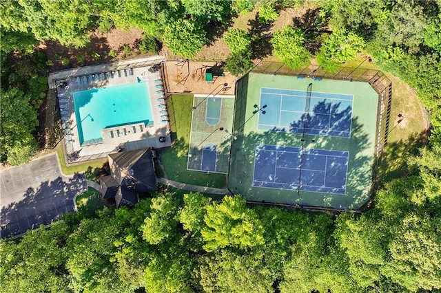 aerial view of a pool