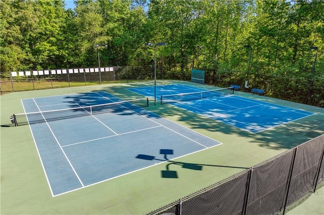view of tennis court with fence