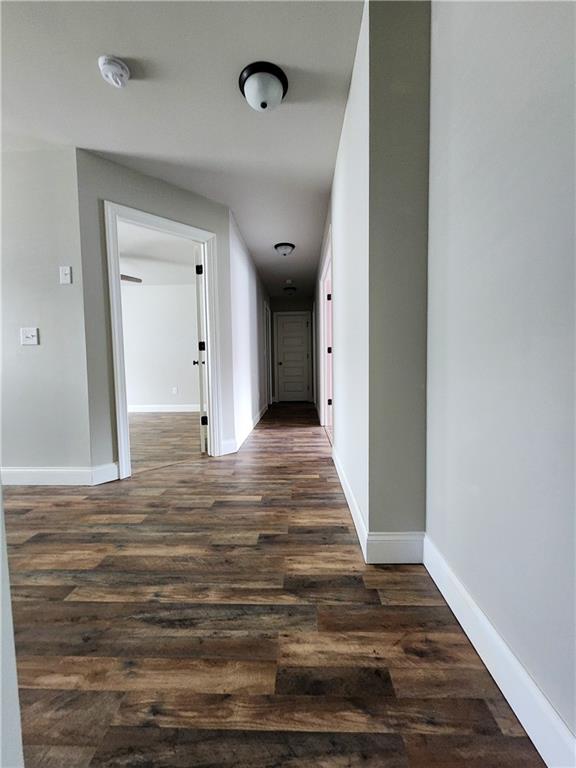 hall with dark wood-type flooring