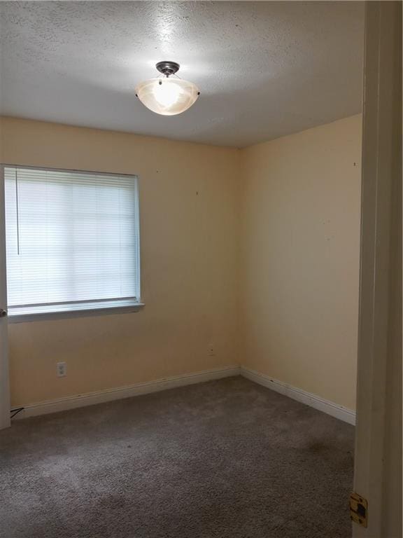 carpeted spare room with a textured ceiling