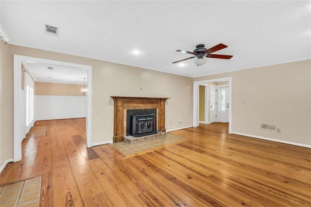 280 W Knight Rd W, Mcdonough, GA 30252 - unfurnished living room featuring ceiling fan, light wood finished floors, recessed lighting, and ornamental molding