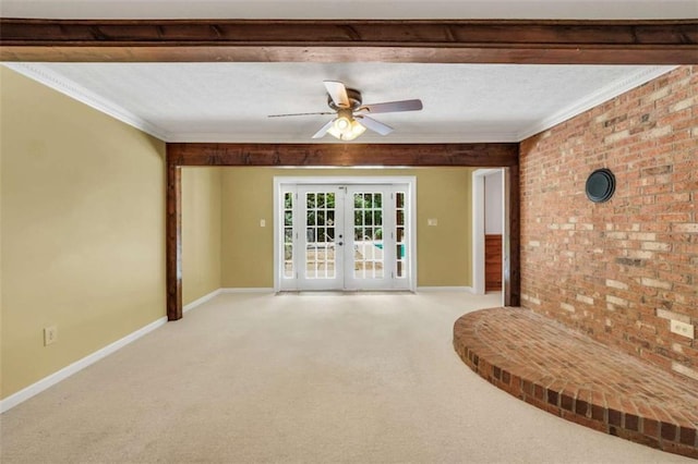 280 W Knight Rd W, Mcdonough, GA 30252 - interior space with french doors, brick wall, a ceiling fan, and crown molding