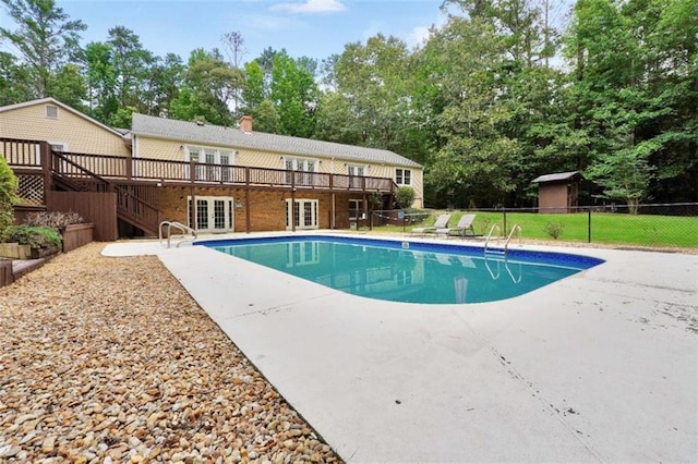 280 W Knight Rd W, Mcdonough, GA 30252 - view of pool with french doors, a deck, stairs, and a patio
