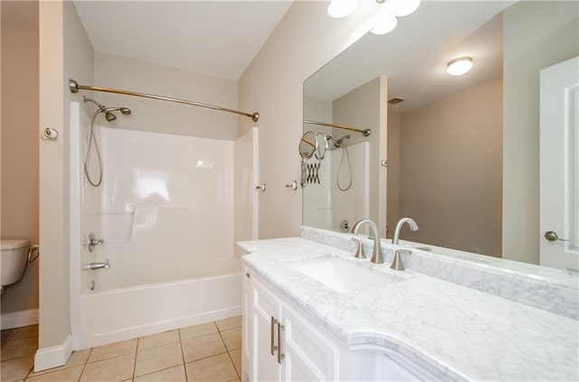 full bathroom with tile patterned flooring, toilet, vanity, and shower / bath combination