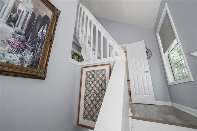 9050 Pine Tree Cir, Gainesville, GA 30506 - staircase featuring wood finished floors and vaulted ceiling