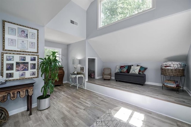 9050 Pine Tree Cir, Gainesville, GA 30506 - sitting room with vaulted ceiling and wood finished floors